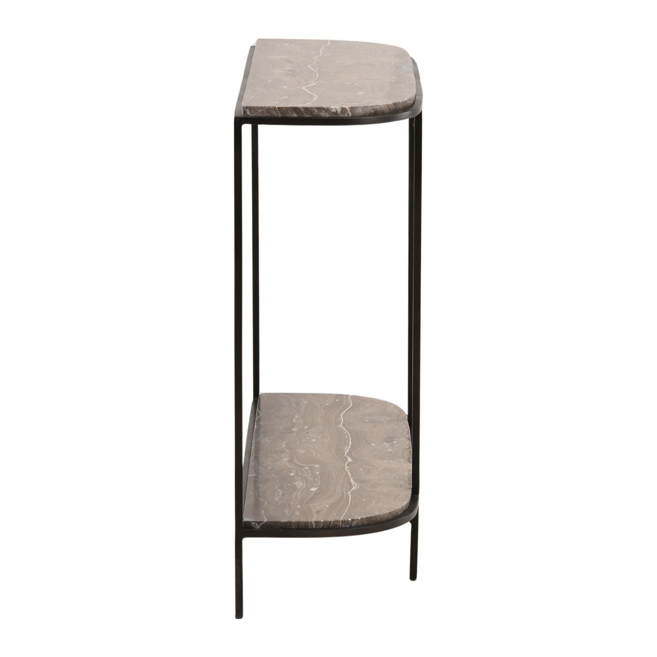 Brown and Black Marble and Iron Table 36 in Wide
