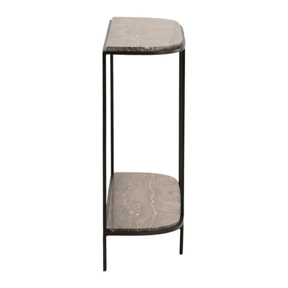 Brown and Black Marble and Iron Table 36 in Wide