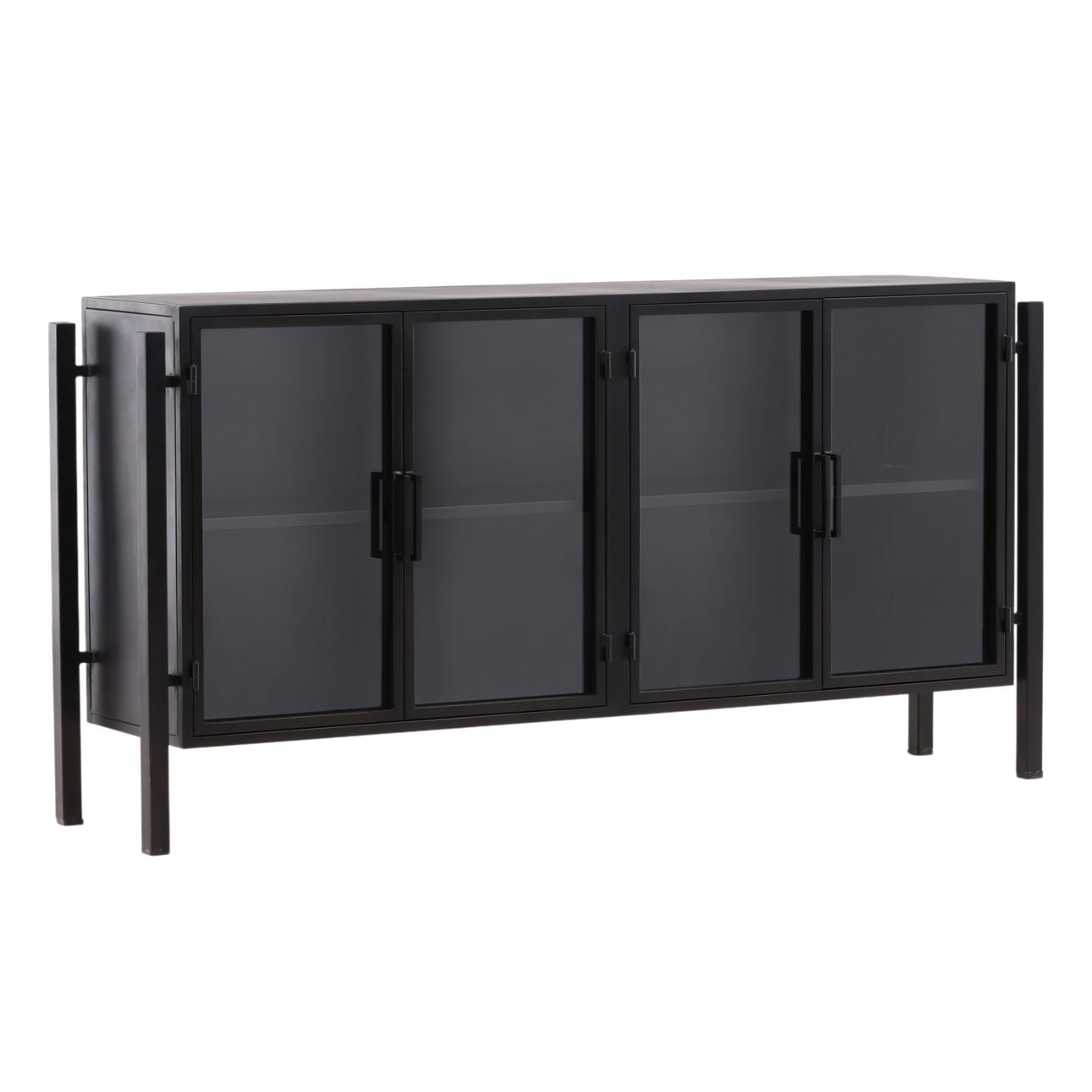 Black Iron and Glass Sideboard 73 in Wide