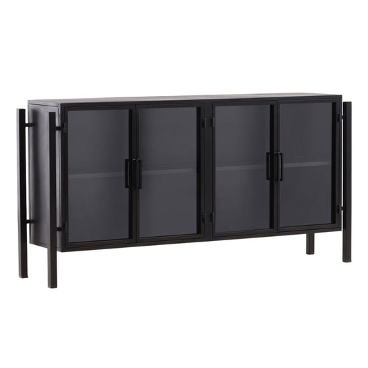 Black Iron and Glass Sideboard 73 in Wide
