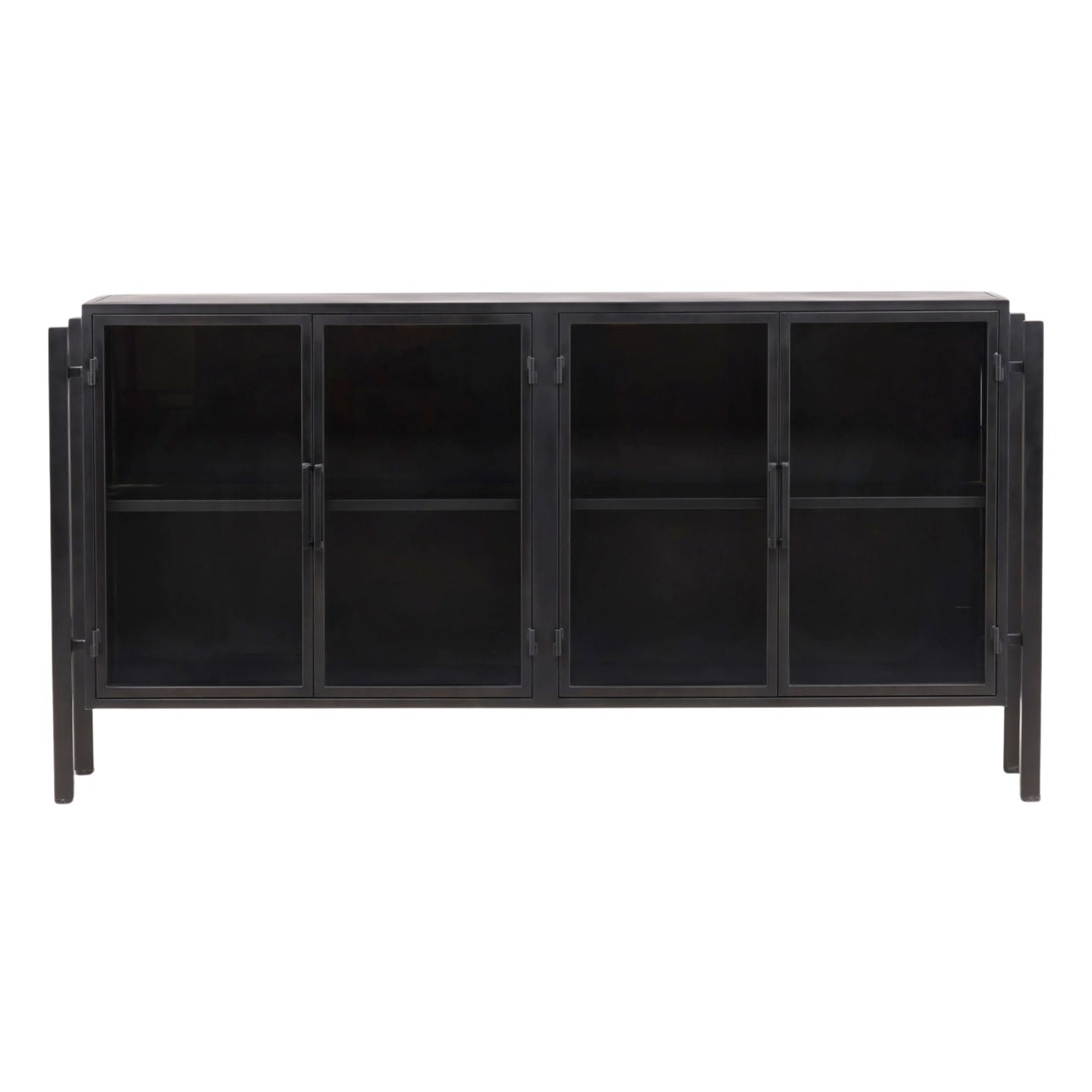 Black Iron and Glass Sideboard 73 in Wide