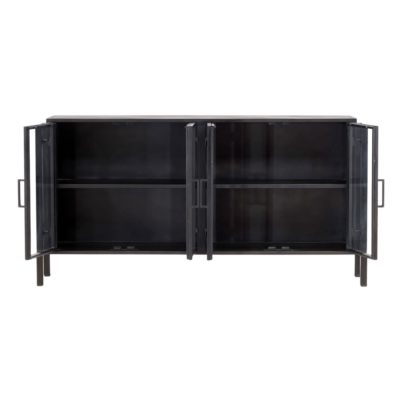Black Iron and Glass Sideboard 73 in Wide