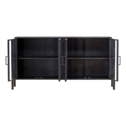 Black Iron and Glass Sideboard 73 in Wide