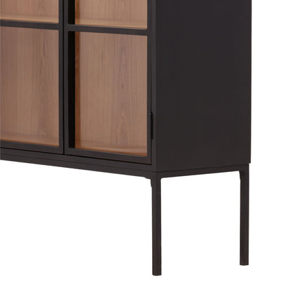 Black and Natural Iron, Glass and Oak Veneer Cabinet 48 in Wide