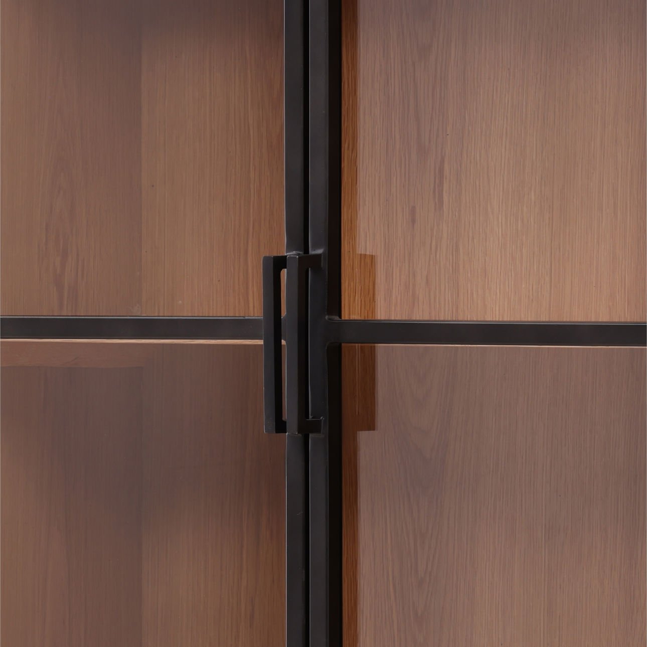Black and Natural Iron, Glass and Oak Veneer Cabinet 48 in Wide