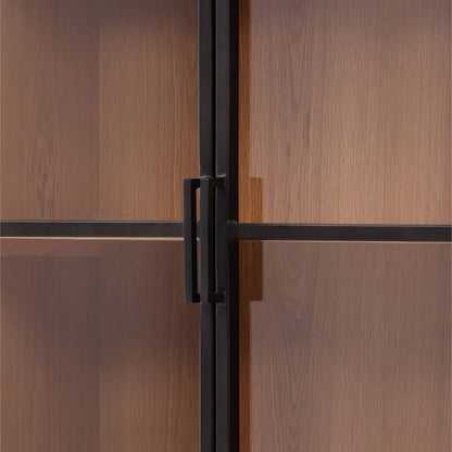 Black and Natural Iron, Glass and Oak Veneer Cabinet 48 in Wide