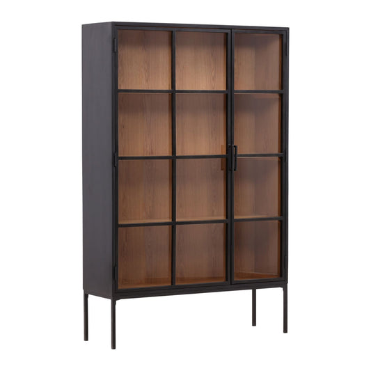 Black and Natural Iron, Glass and Oak Veneer Cabinet 48 in Wide