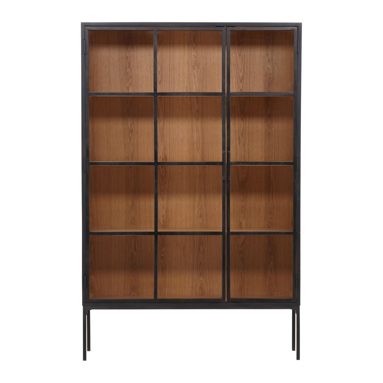 Black and Natural Iron, Glass and Oak Veneer Cabinet 48 in Wide