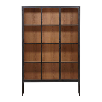 Black and Natural Iron, Glass and Oak Veneer Cabinet 48 in Wide