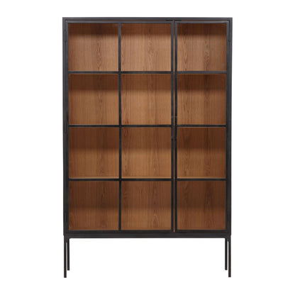 Black and Natural Iron, Glass and Oak Veneer Cabinet 48 in Wide