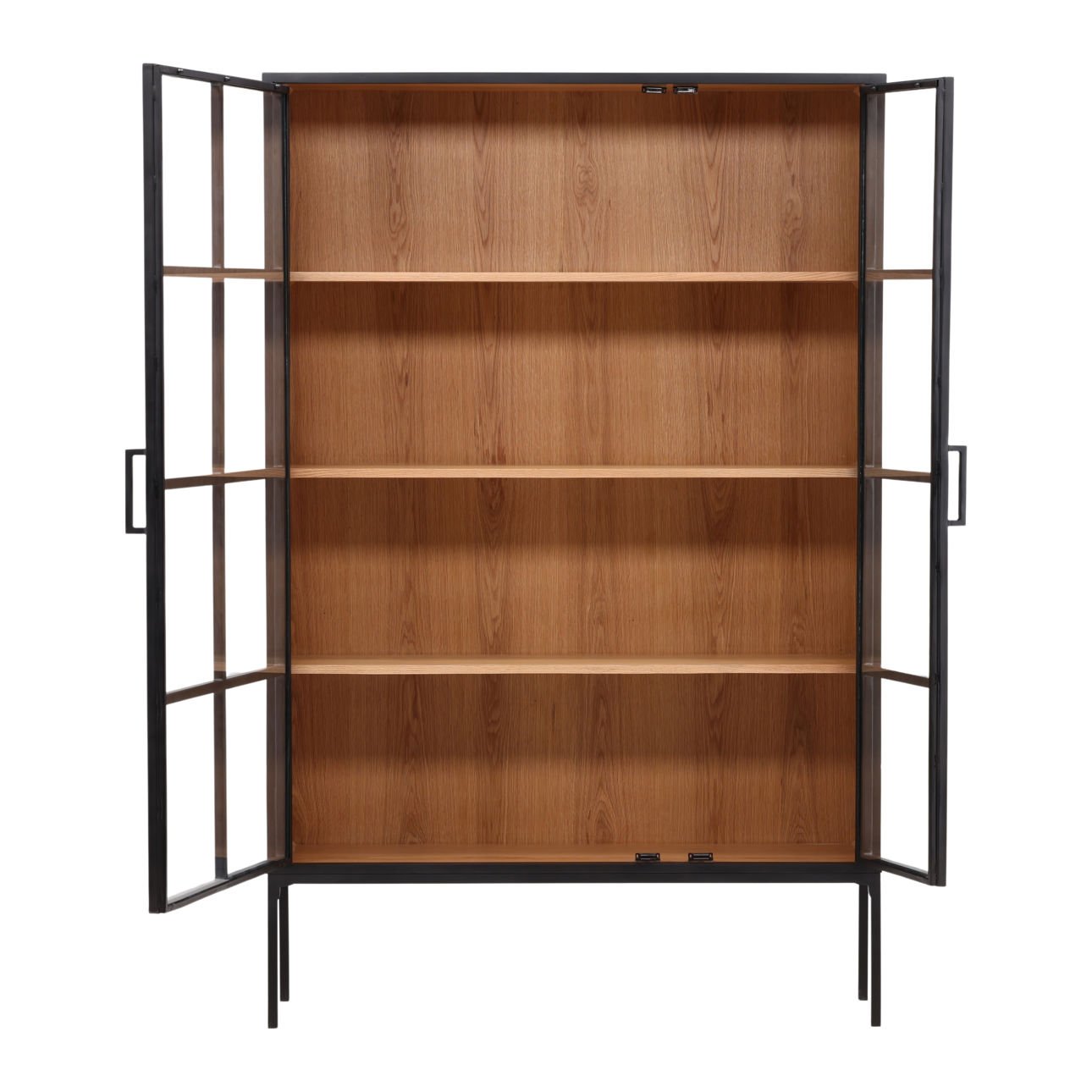 Black and Natural Iron, Glass and Oak Veneer Cabinet 48 in Wide