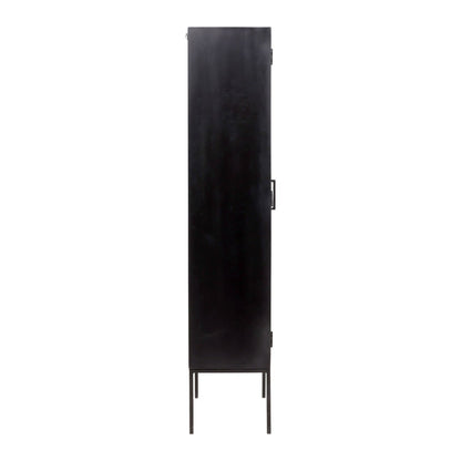 Black and Natural Iron, Glass and Oak Veneer Cabinet 48 in Wide