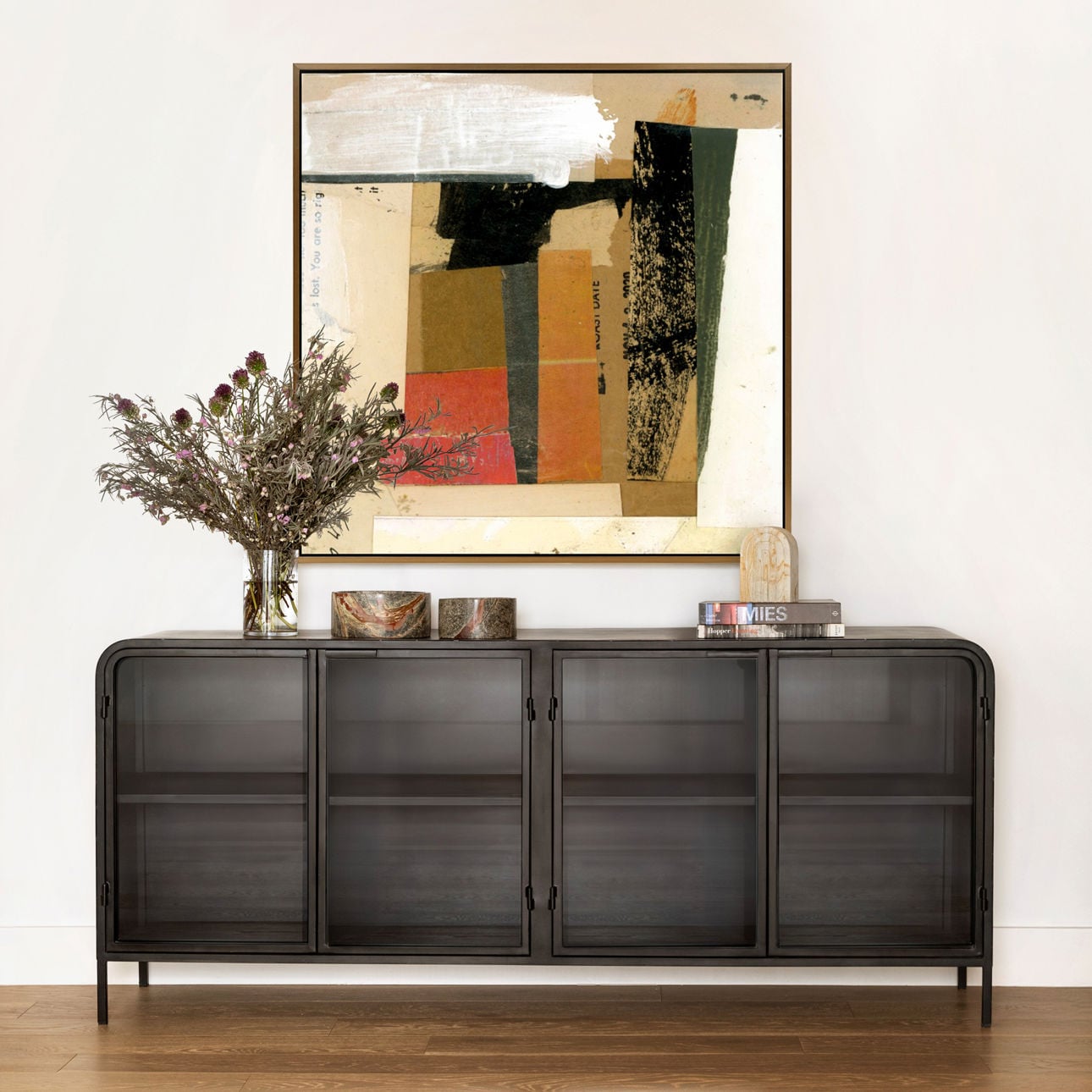 Black Iron and Glass Sideboard 78.5 in Wide