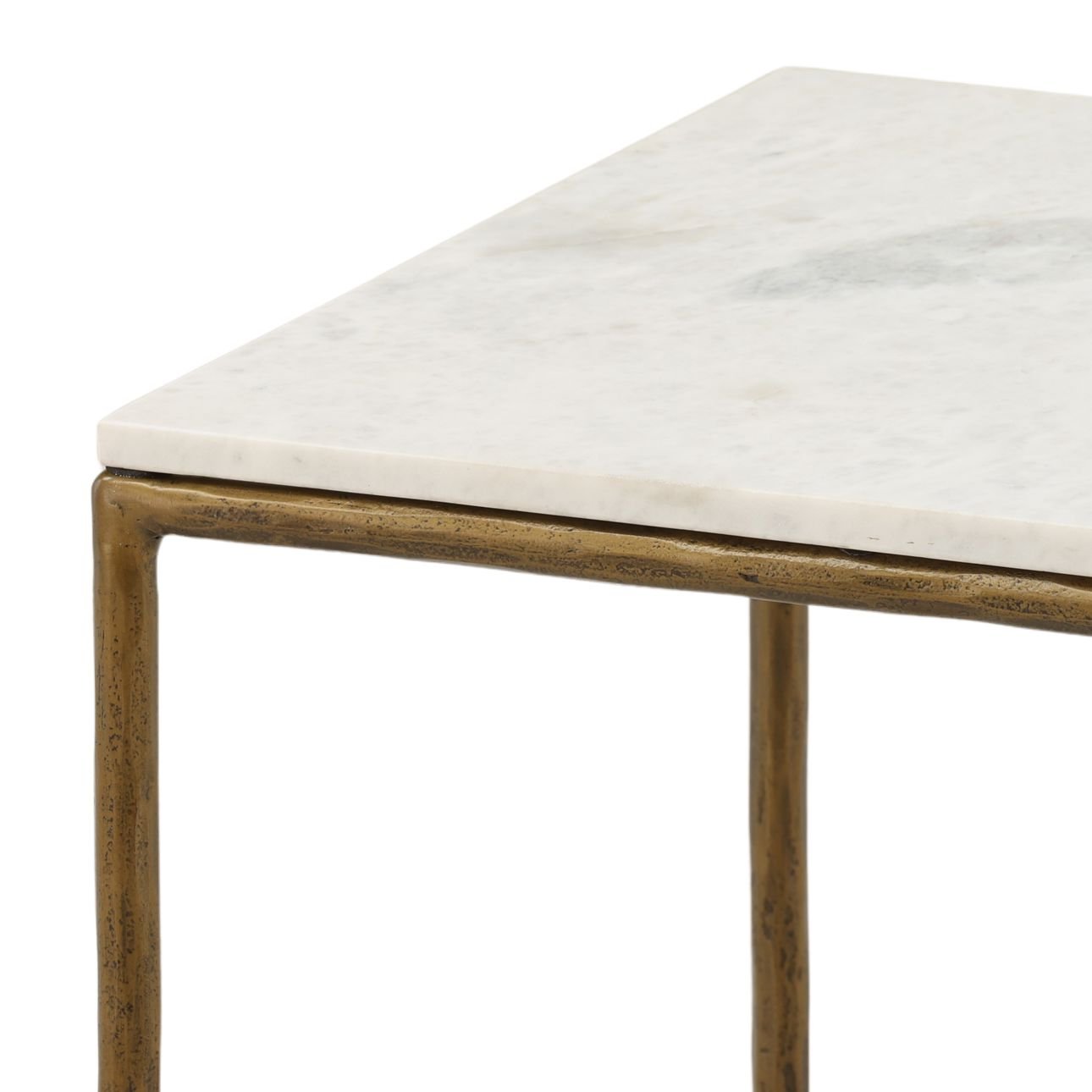 White and Antique Brass Marble and Iron Table 20 in Wide