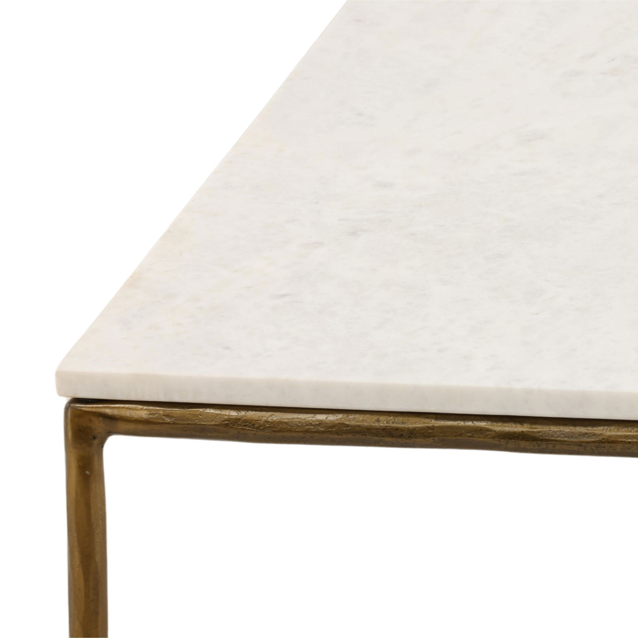 White and Antique Brass Marble and Iron Table 55 in Wide