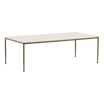 White and Antique Brass Marble and Iron Table 55 in Wide