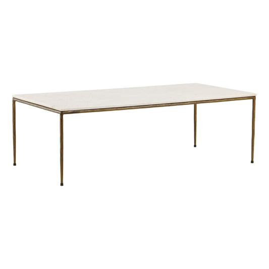 White and Antique Brass Marble and Iron Table 55 in Wide