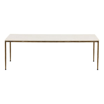 White and Antique Brass Marble and Iron Table 55 in Wide