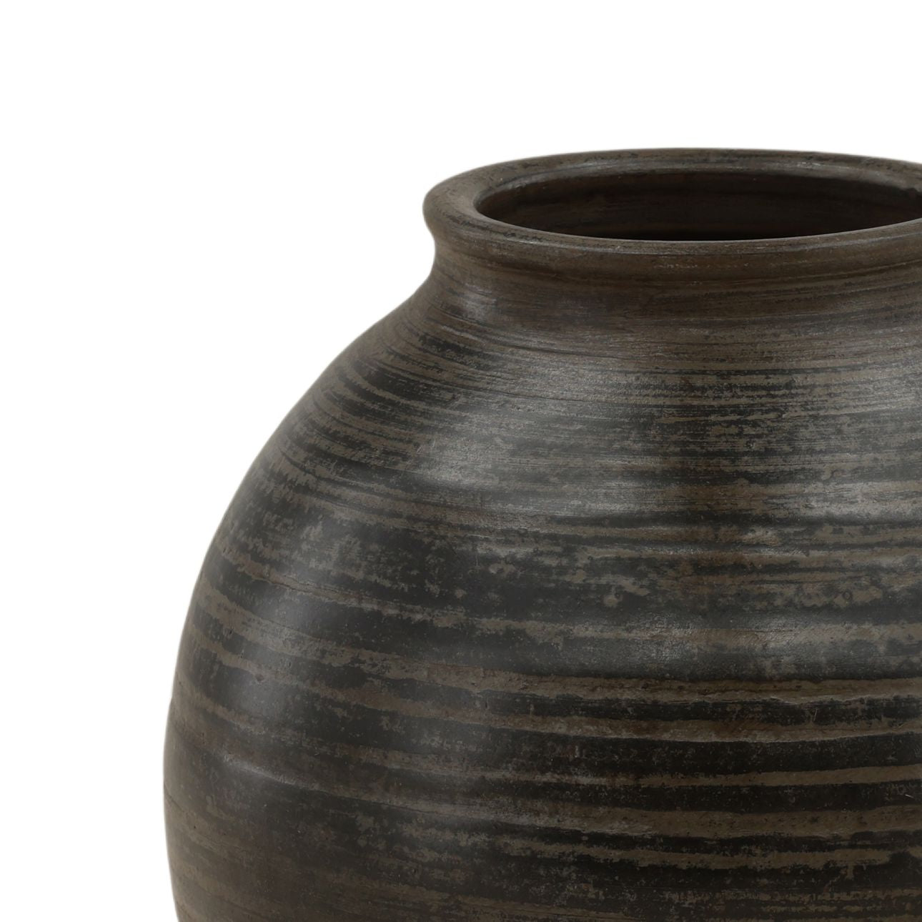 Antique Grey Ceramic Vase 12 in Wide