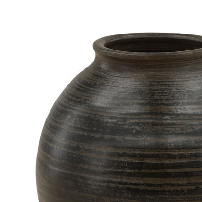 Antique Grey Ceramic Vase 12 in Wide
