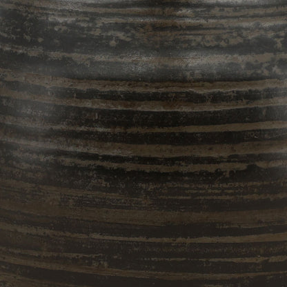 Antique Grey Ceramic Vase 12 in Wide