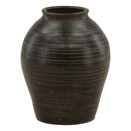 Antique Grey Ceramic Vase 12 in Wide