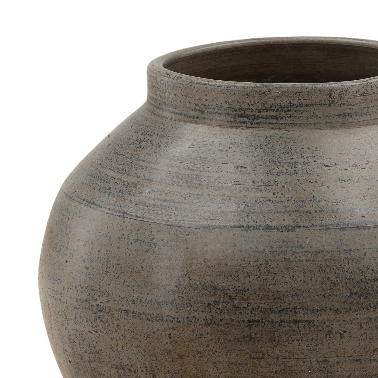 Antique Grey Ceramic Vase 17 in Wide