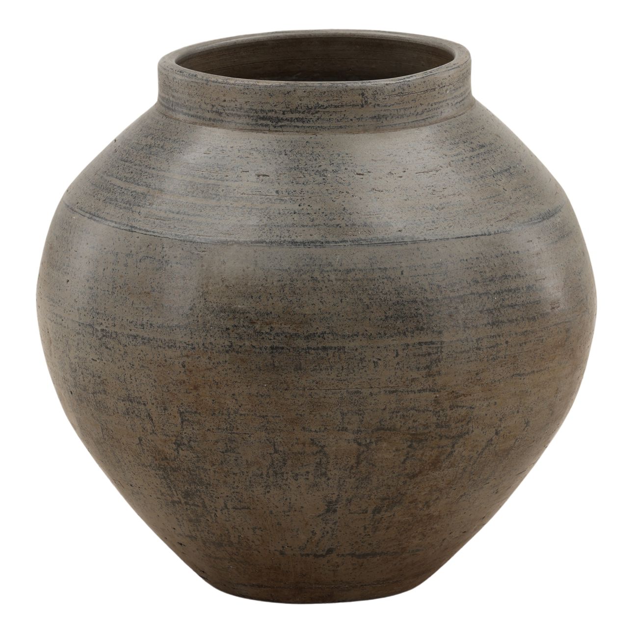 Antique Grey Ceramic Vase 17 in Wide