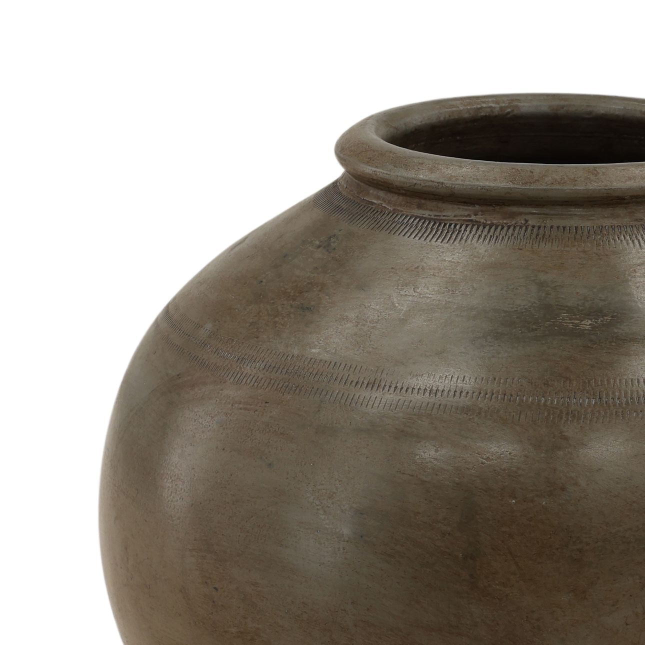 Antique Grey Ceramic Vase 15 in Wide