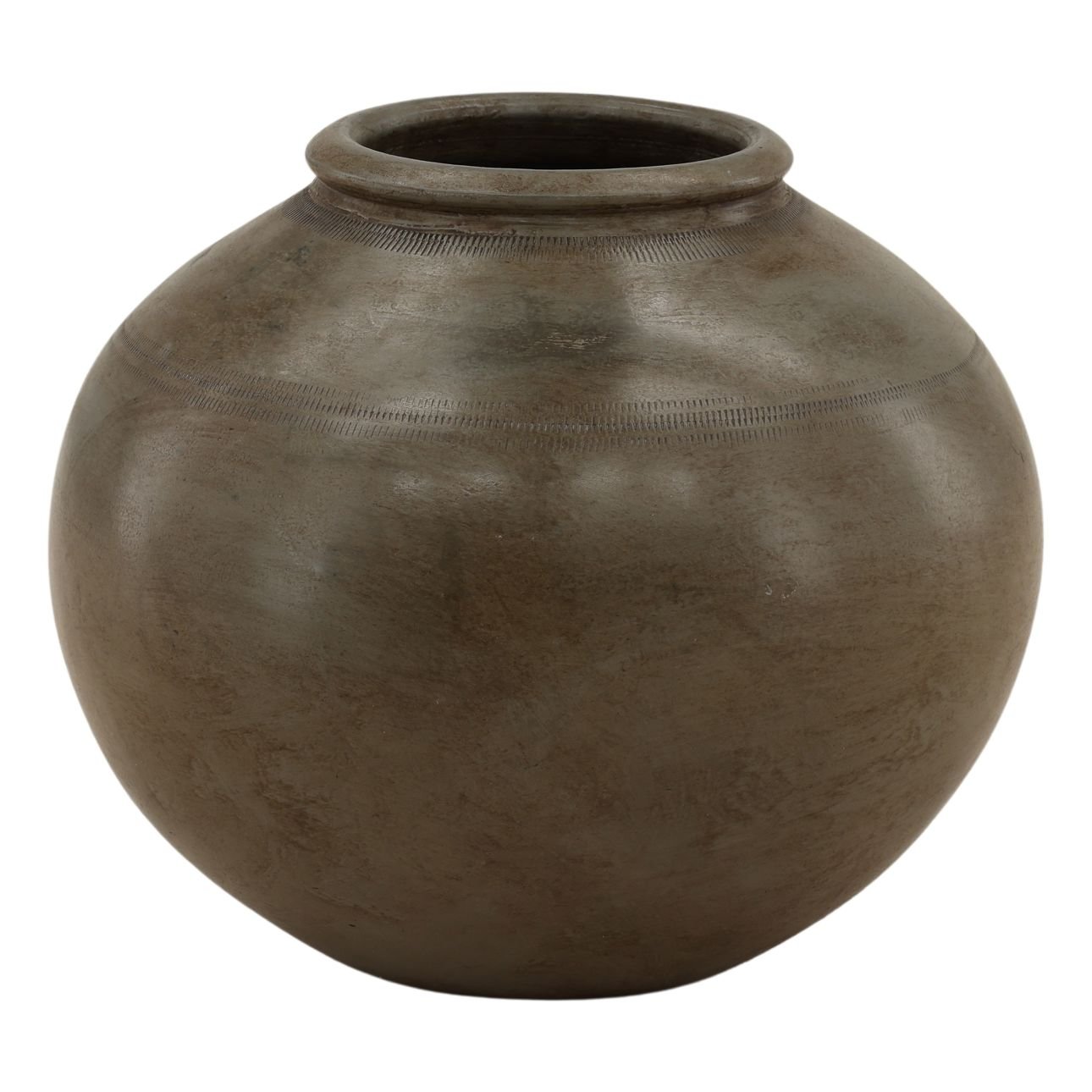 Antique Grey Ceramic Vase 15 in Wide