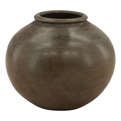 Antique Grey Ceramic Vase 15 in Wide