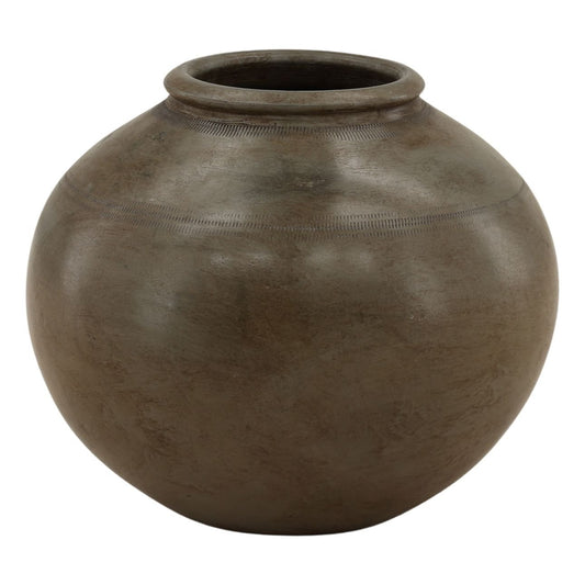 Antique Grey Ceramic Vase 15 in Wide