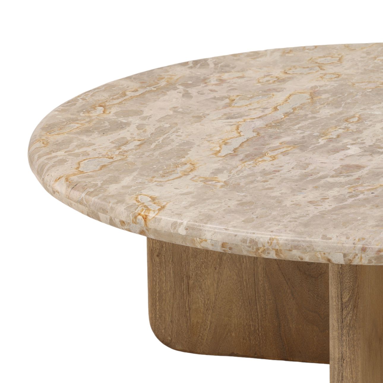 Beige and Natural Tendu Marble and Mango Wood Table 48 in Wide