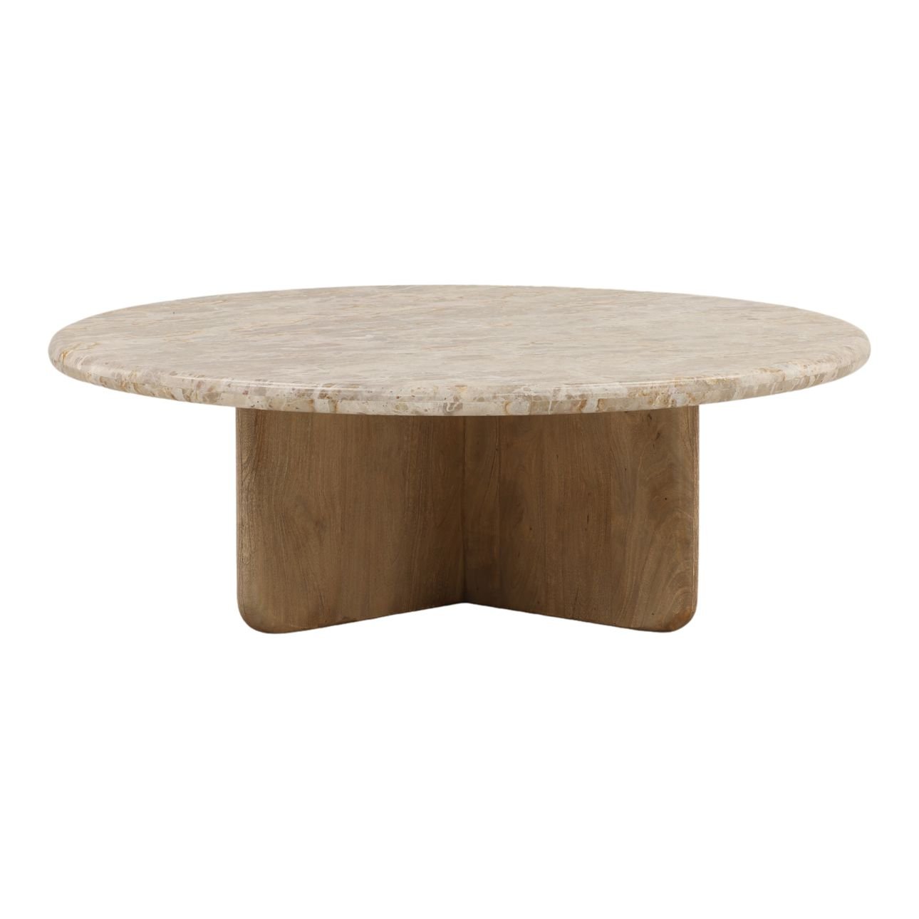 Beige and Natural Tendu Marble and Mango Wood Table 48 in Wide