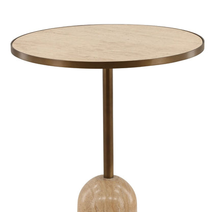 Natural and Antique Brass Travertine and Iron Table 28 in Wide