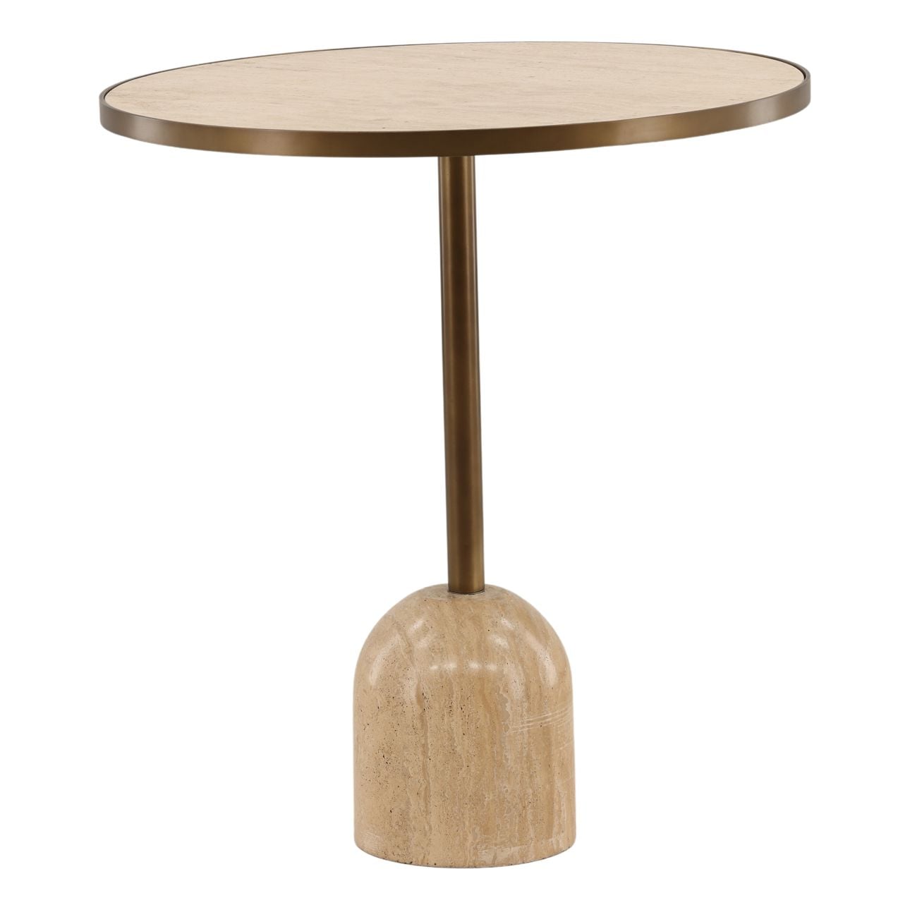 Natural and Antique Brass Travertine and Iron Table 28 in Wide