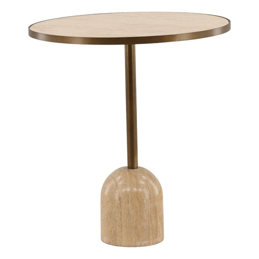 Natural and Antique Brass Travertine and Iron Table 28 in Wide