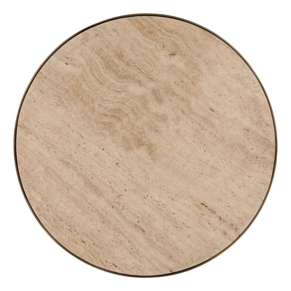 Natural and Antique Brass Travertine and Iron Table 28 in Wide