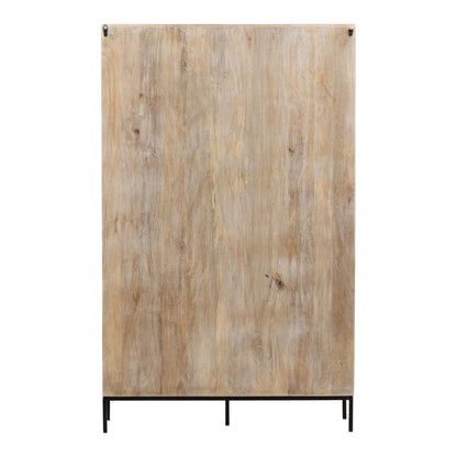 Natural and Black Mango Wood, Iron and Glass Cabinet 48 in Wide