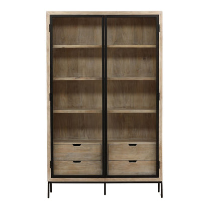 Natural and Black Mango Wood, Iron and Glass Cabinet 48 in Wide