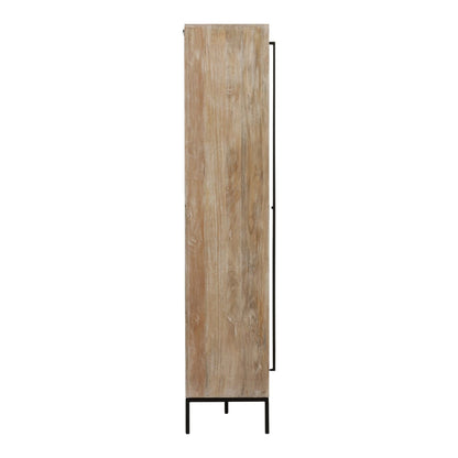Natural and Black Mango Wood, Iron and Glass Cabinet 48 in Wide