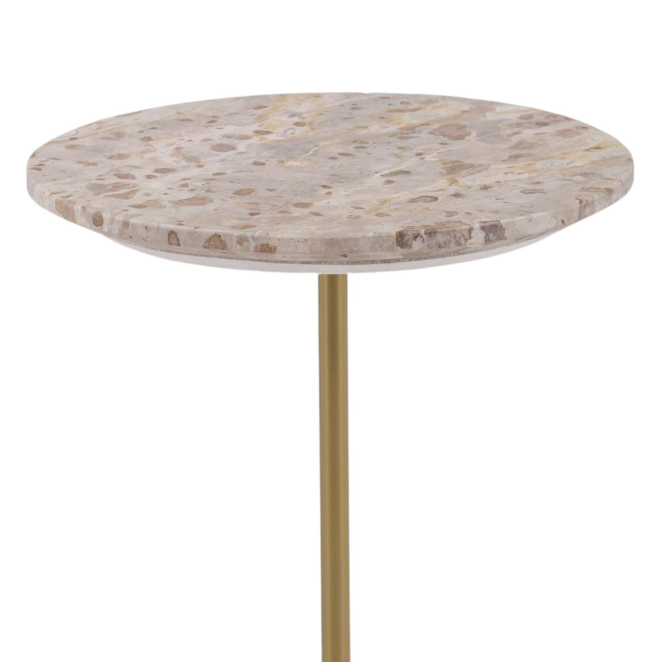 Beige and Brass Tendu Marble, Rajnagar Marble and Iron Table 15 in Wide