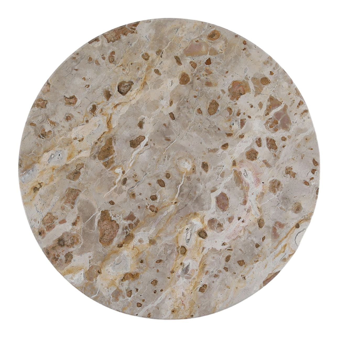 Beige and Brass Tendu Marble, Rajnagar Marble and Iron Table 15 in Wide