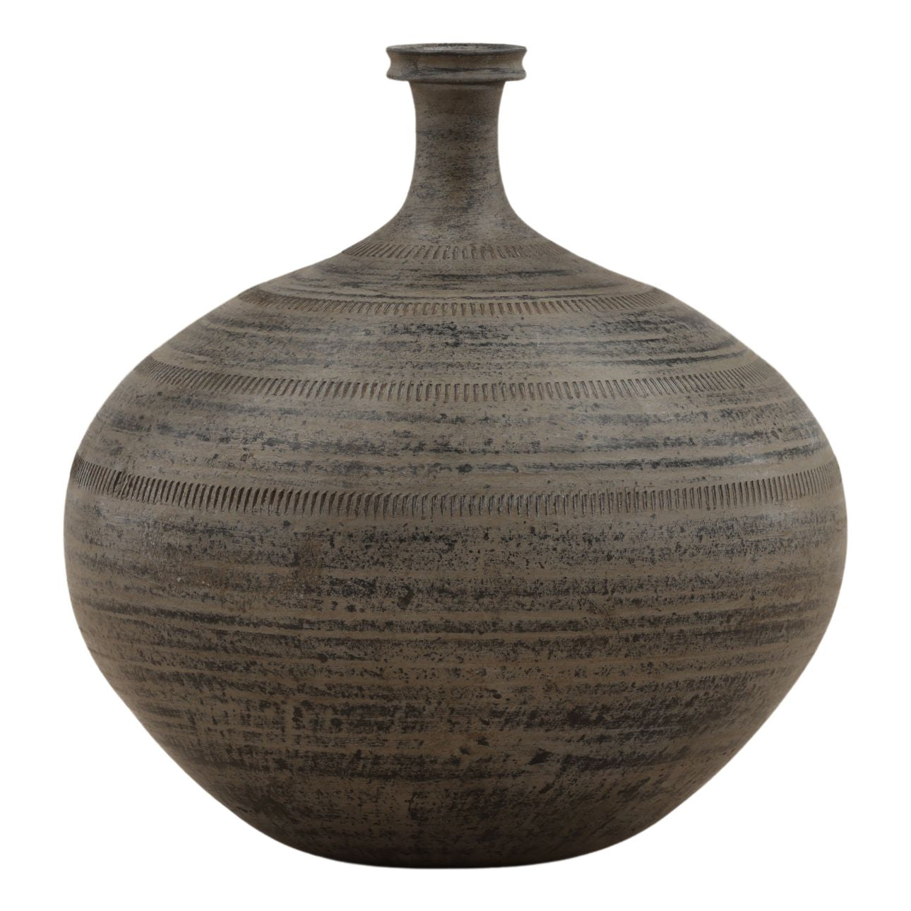 Antique Black Ceramic Vase 14 in Wide