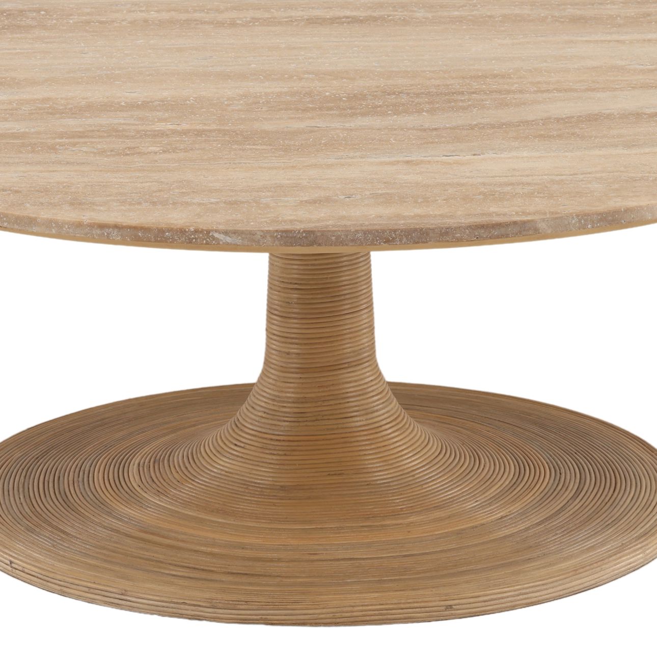 Natural Travertine, Cane and Iron Table 42 in Wide