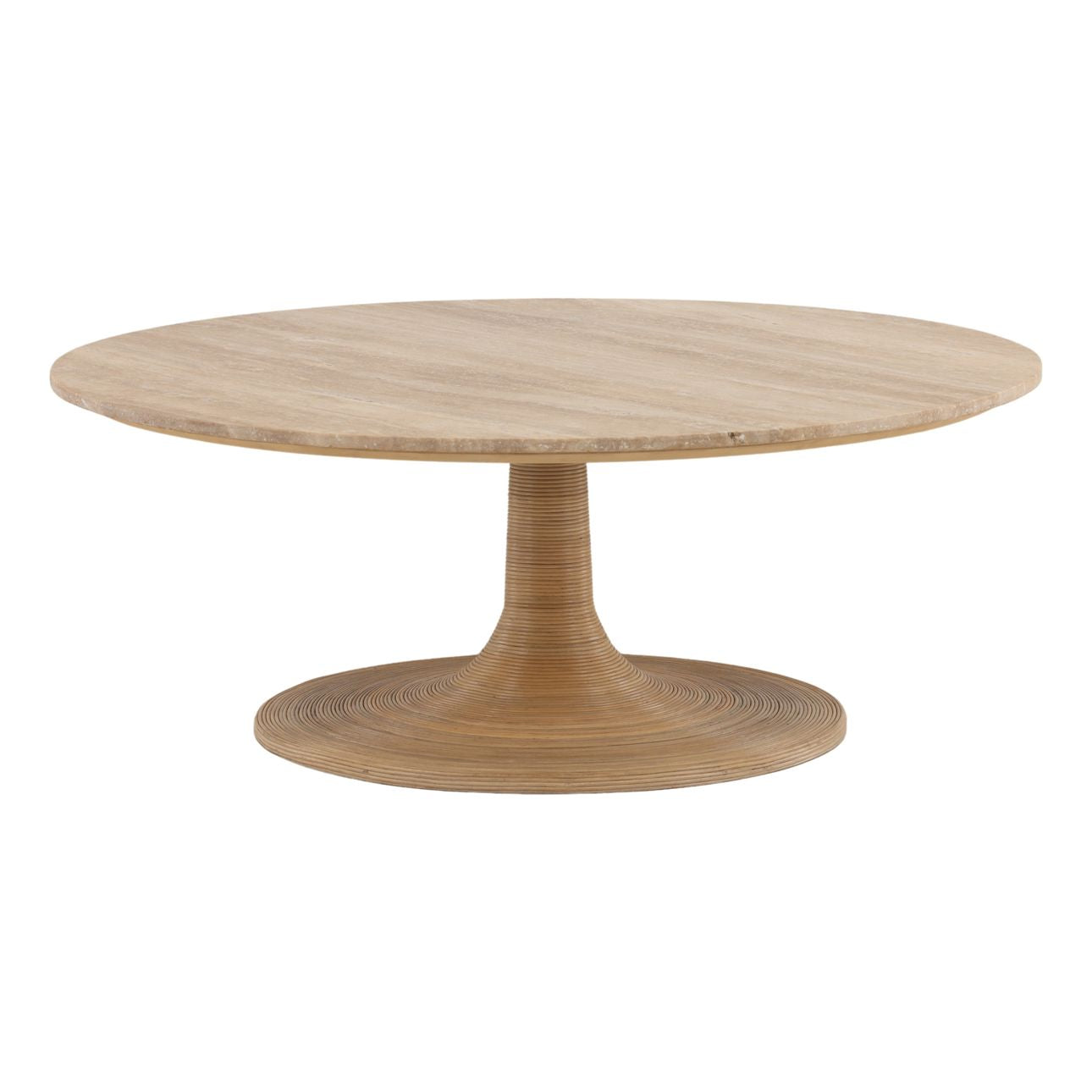 Natural Travertine, Cane and Iron Table 42 in Wide