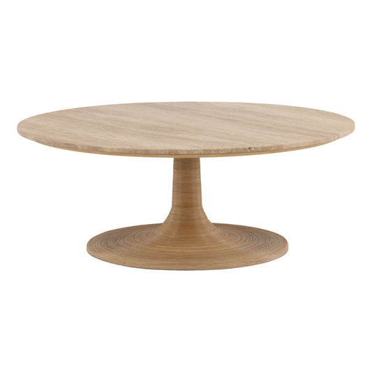 Natural Travertine, Cane and Iron Table 42 in Wide