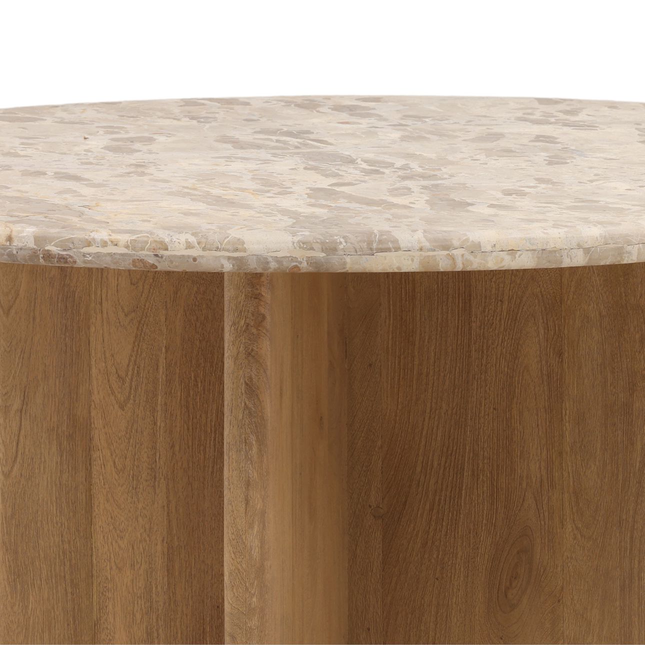 Beige and Natural Tendu Marble and Mango Wood Table 54 in Wide