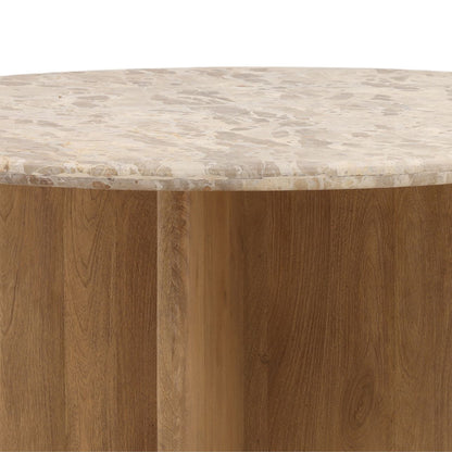 Beige and Natural Tendu Marble and Mango Wood Table 54 in Wide