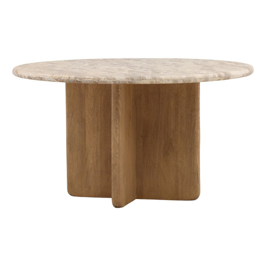 Beige and Natural Tendu Marble and Mango Wood Table 54 in Wide